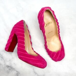 Christian Louboutin Cadrilla 100 Cake Terry Fabric Square Toe Pump Heels Pink 36